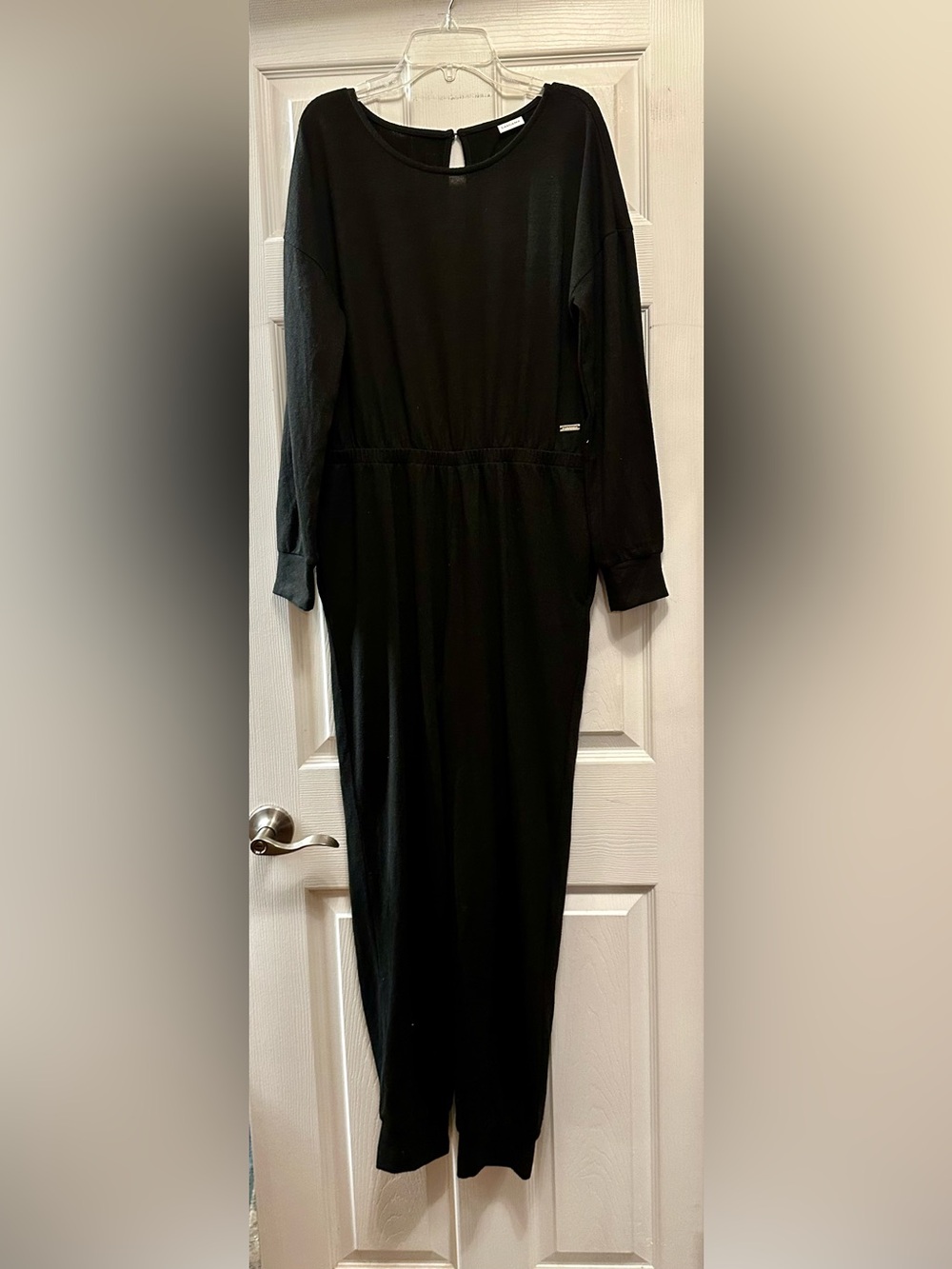 Long Sleeve Black Women's Jumpsuit with Elastic Waist